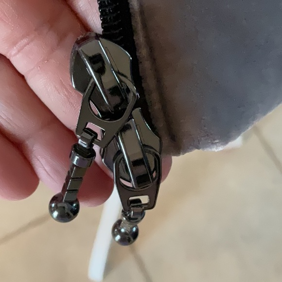 Puffy vest -color is iridescent gray/dark taupe velour feel. Size L. - Picture 7 of 10